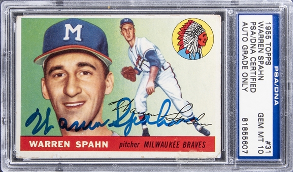 1955 Topps #31 Warren Spahn Signed Card – PSA/DNA GEM MT 10 Signature!